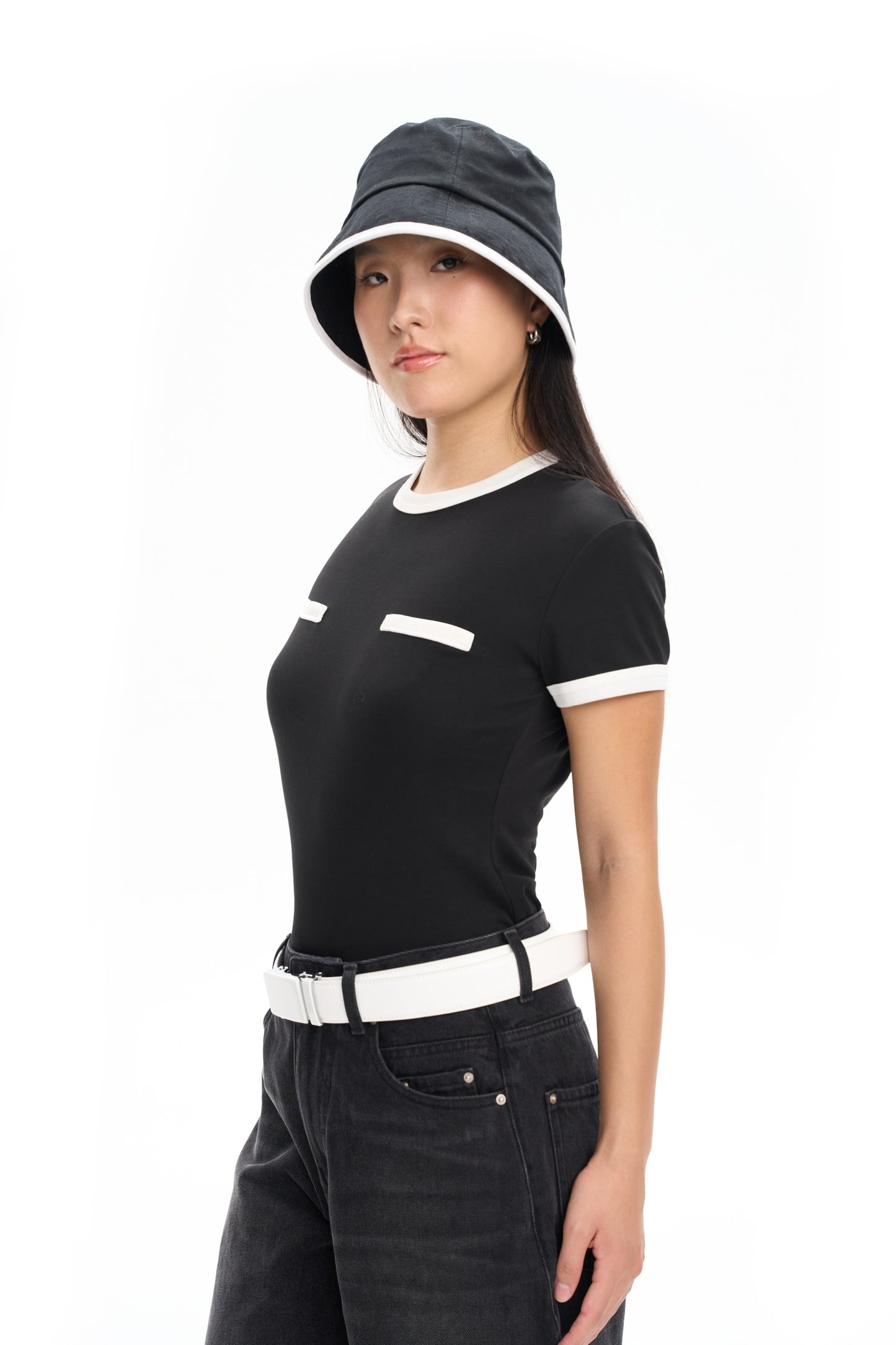 Contrast Paneled Short-Sleeve Top