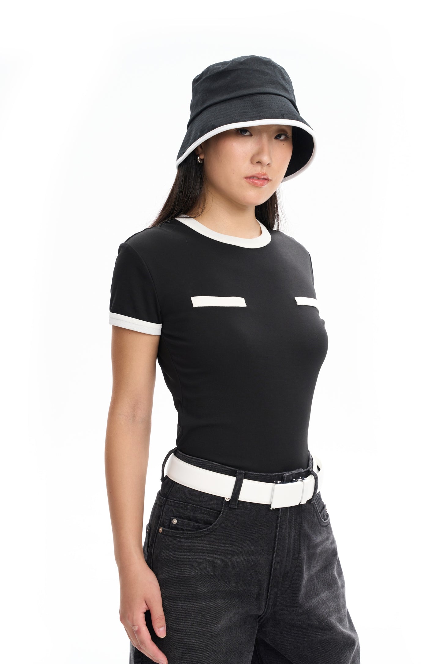 Contrast Paneled Short-Sleeve Top
