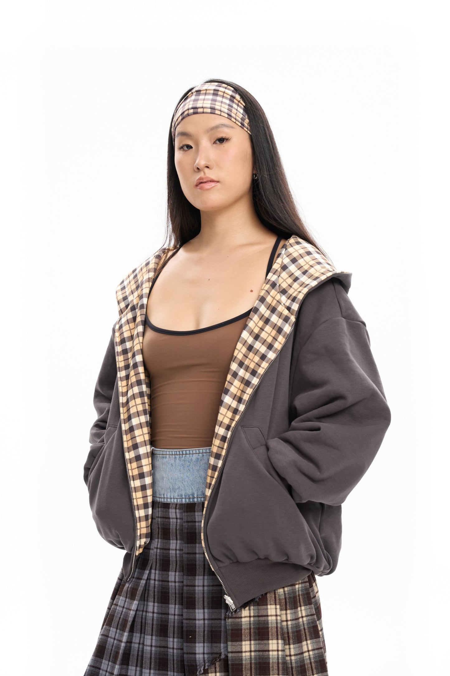 Reversible Plaid Oversized Hoodie