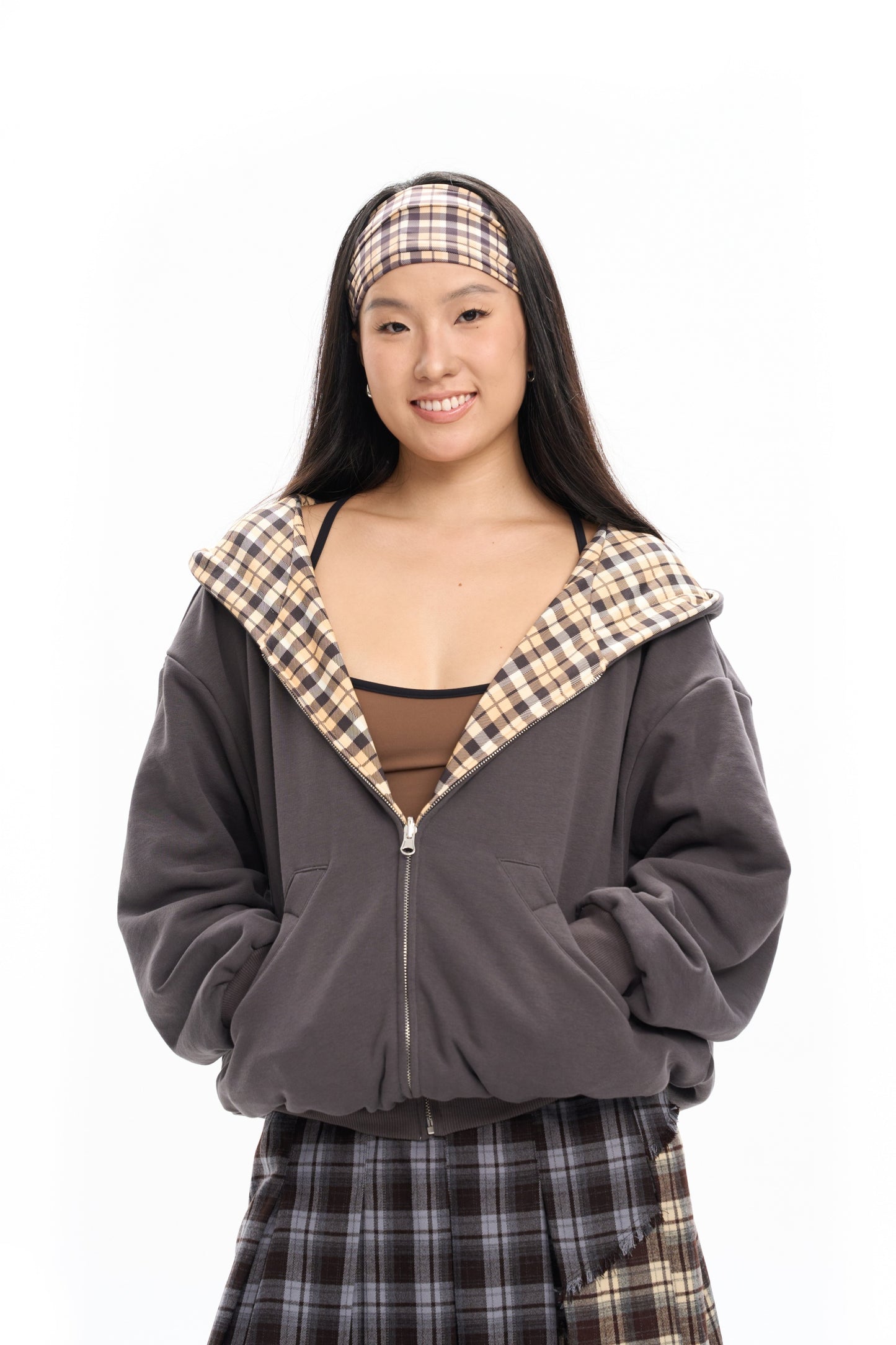 Reversible Plaid Oversized Hoodie
