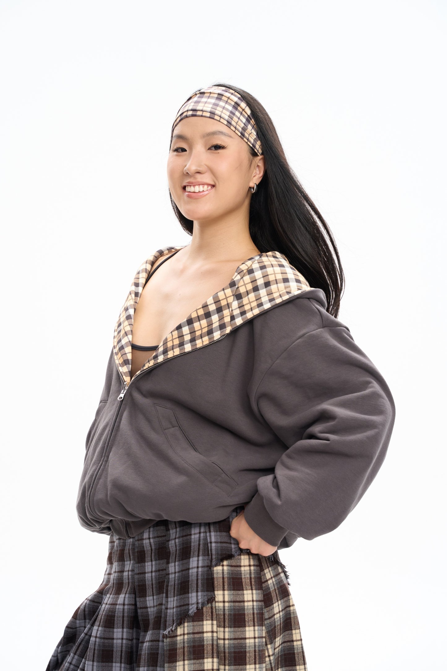Reversible Plaid Oversized Hoodie