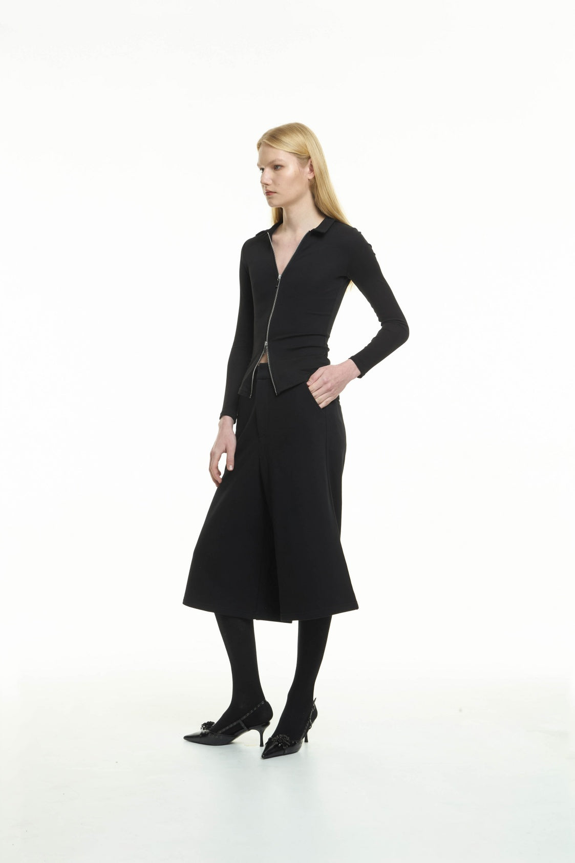 slim-fit zipper cardigan
