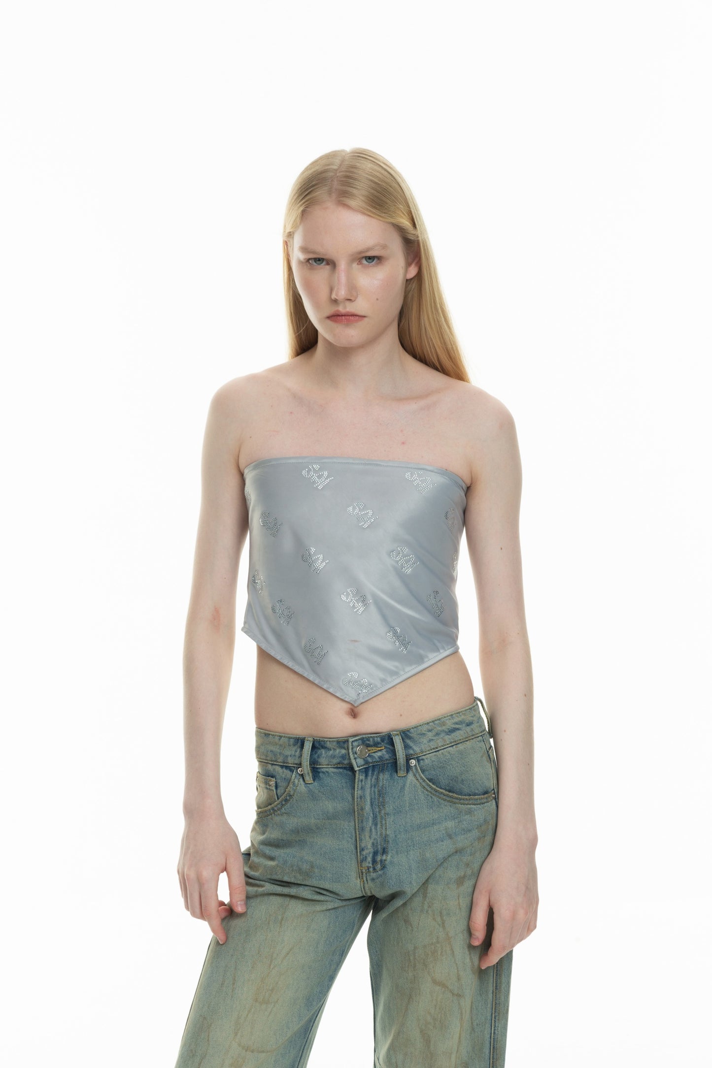 sai logo satin hotfix strapless top