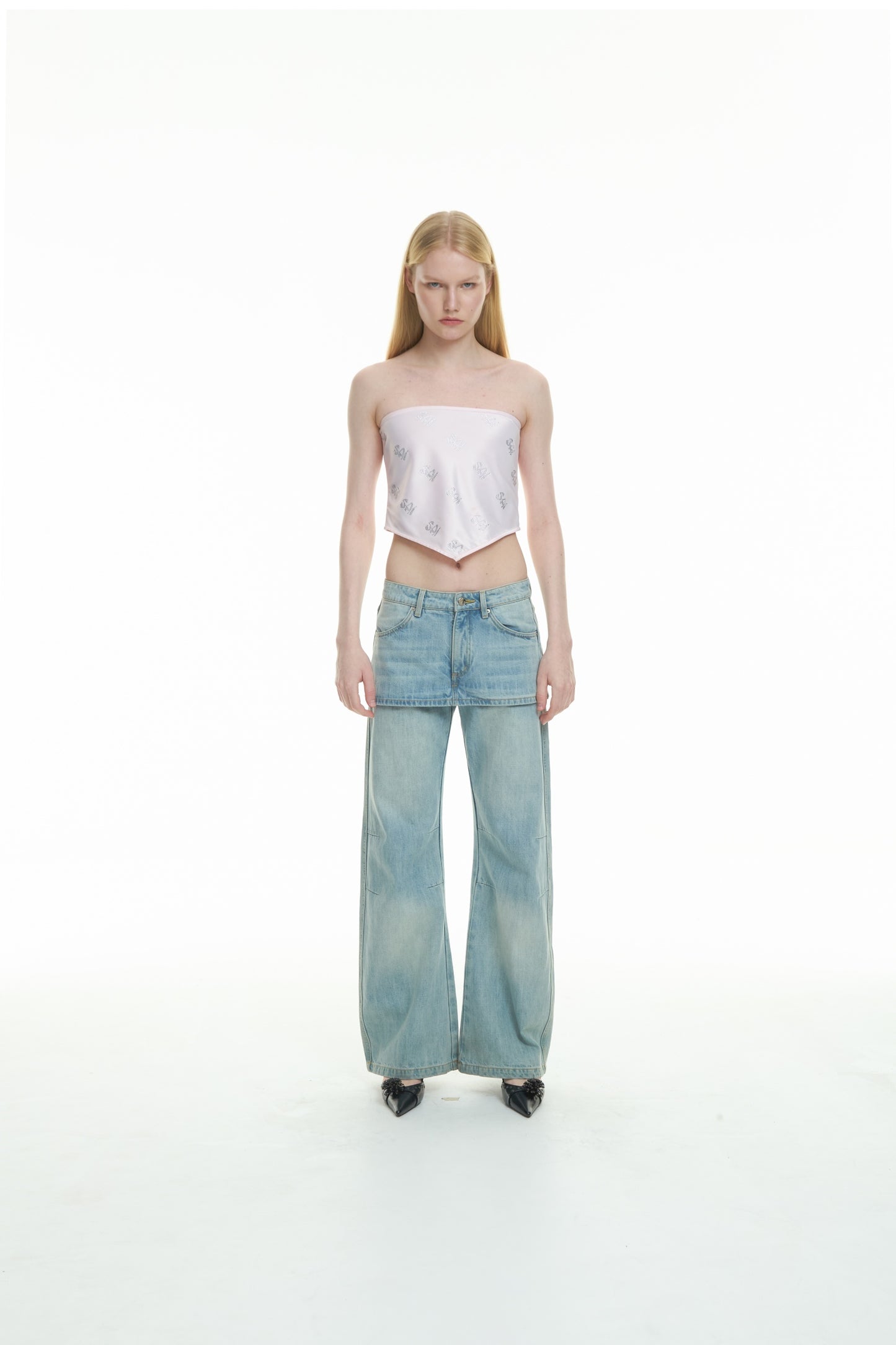 sai logo satin hotfix strapless top