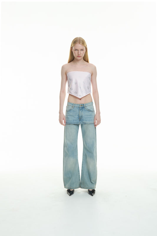 sai logo satin hotfix strapless top