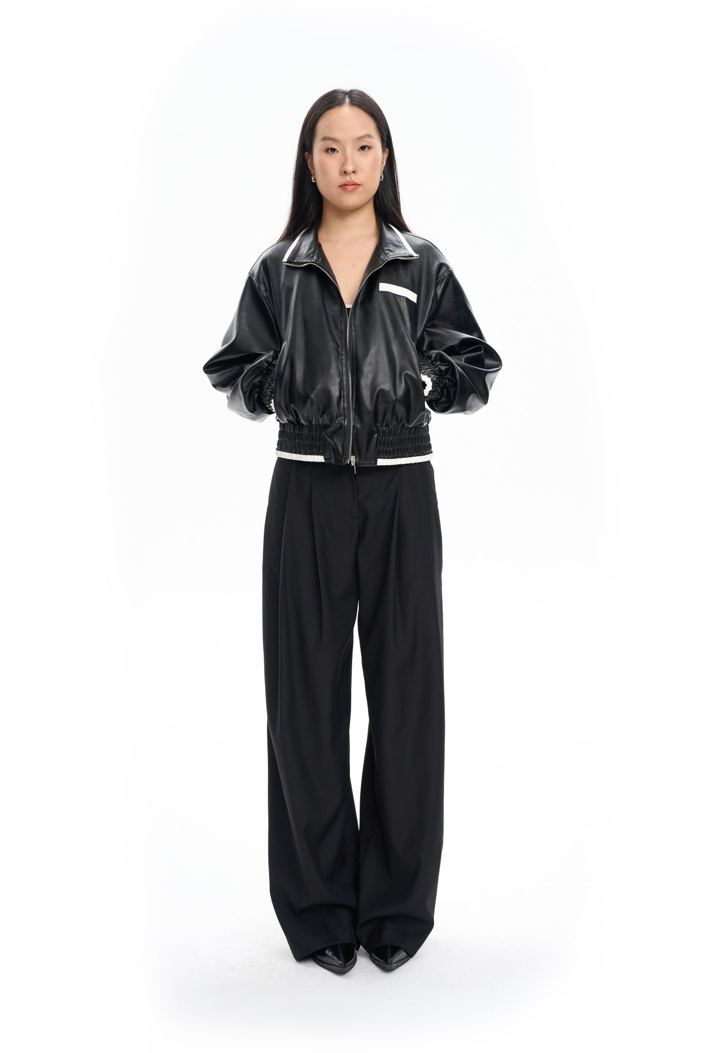 Contrast Oversized Leather Jacket