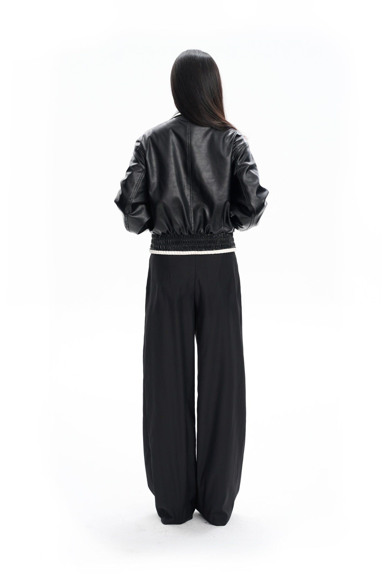 Contrast Oversized Leather Jacket