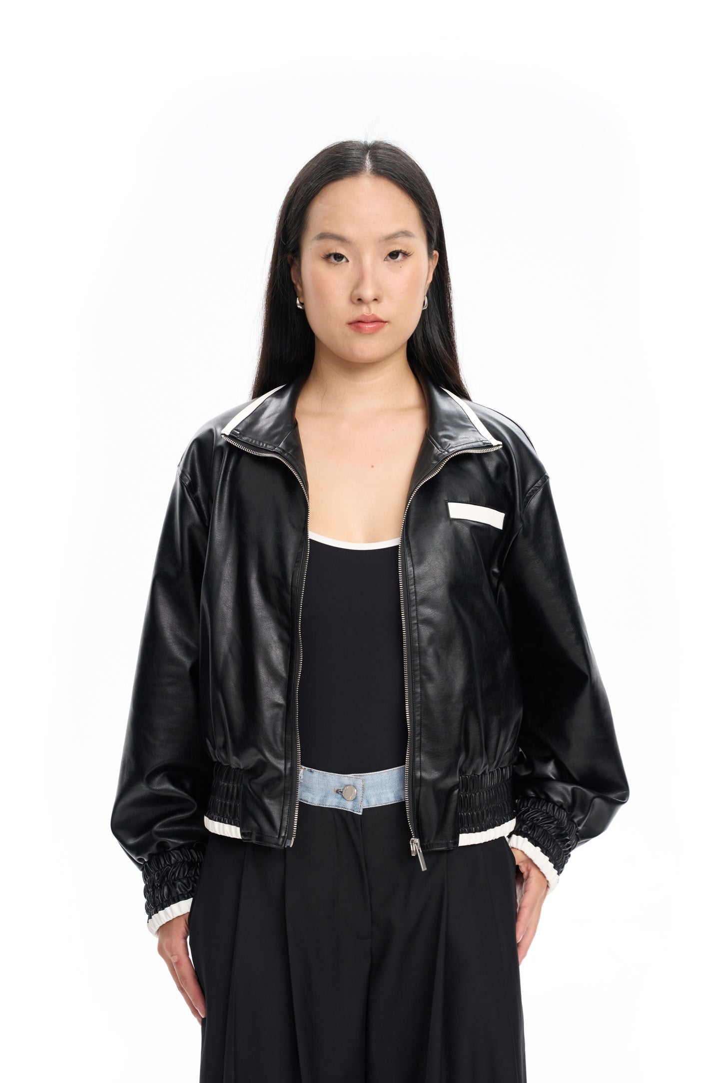 Contrast Oversized Leather Jacket