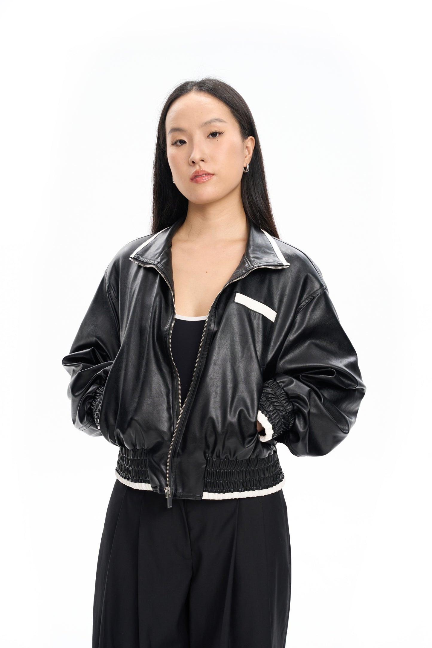 Contrast Oversized Leather Jacket