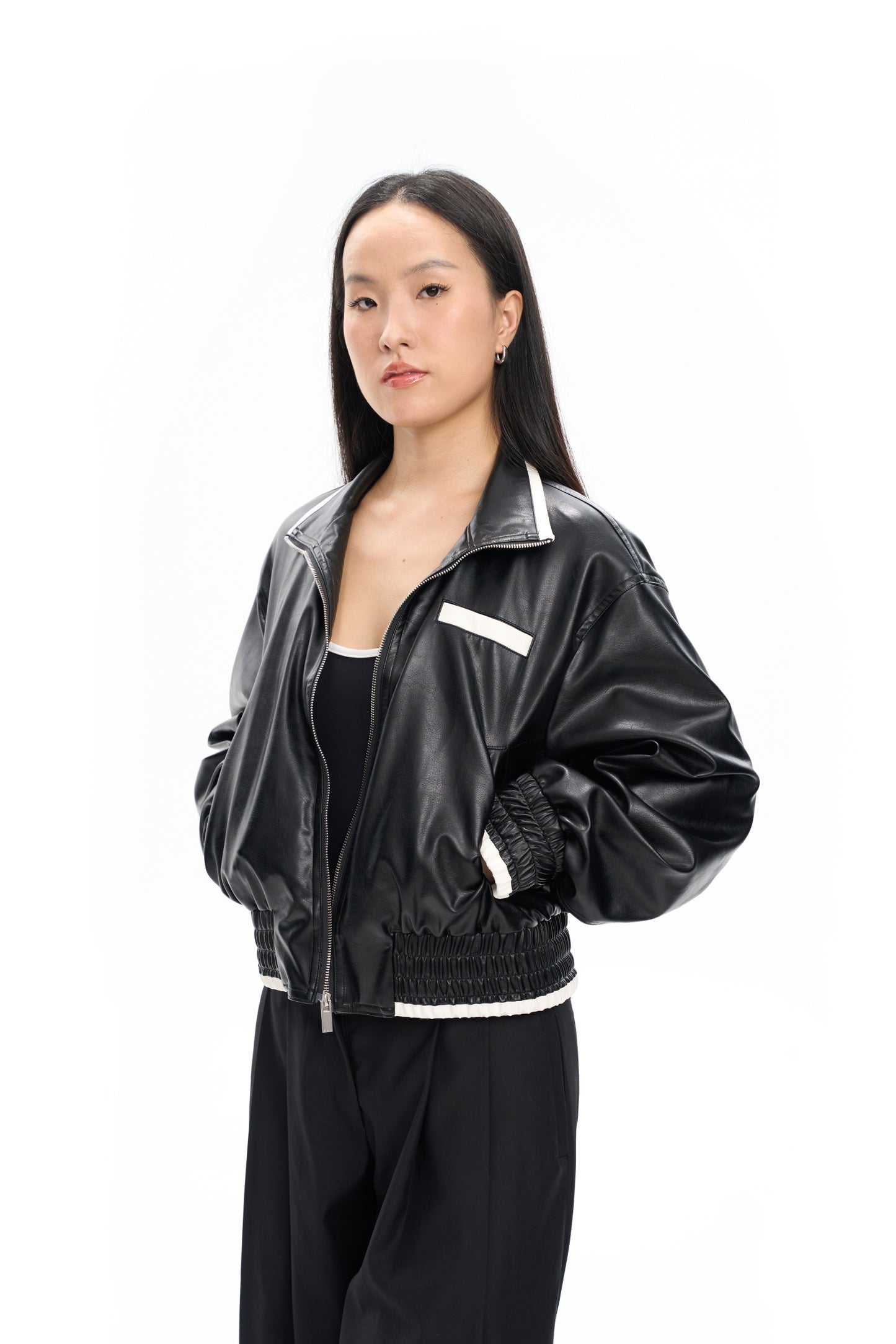 Contrast Oversized Leather Jacket