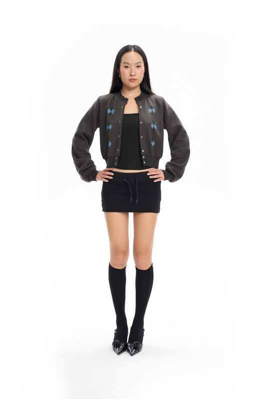Cropped Argyle Fleece Cardigan