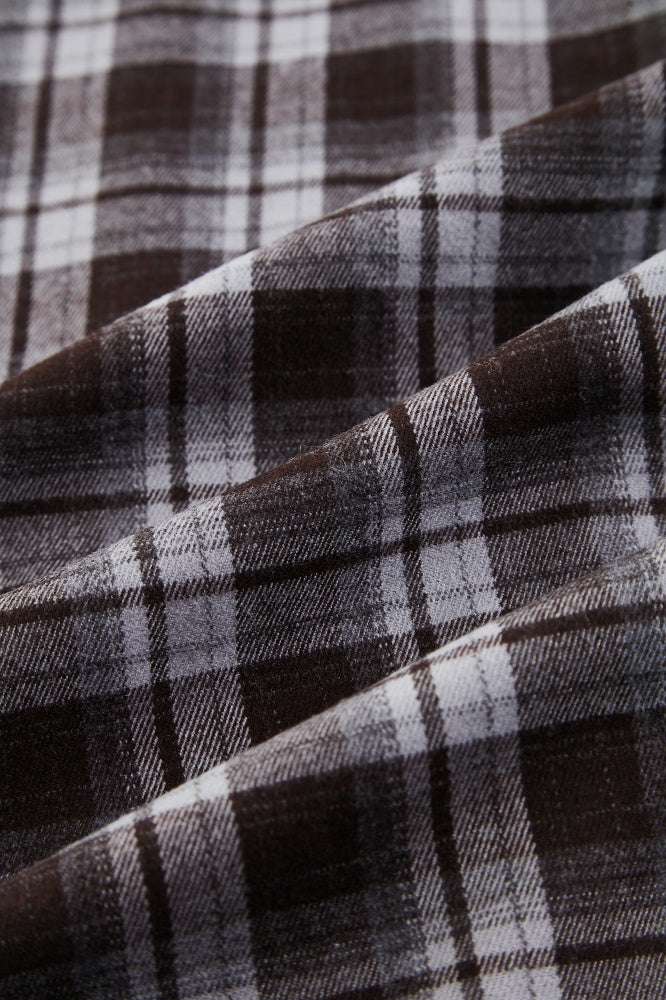 Plaid Panel Denim Midi Skirt