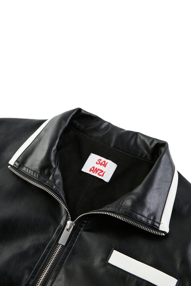 Contrast Oversized Leather Jacket