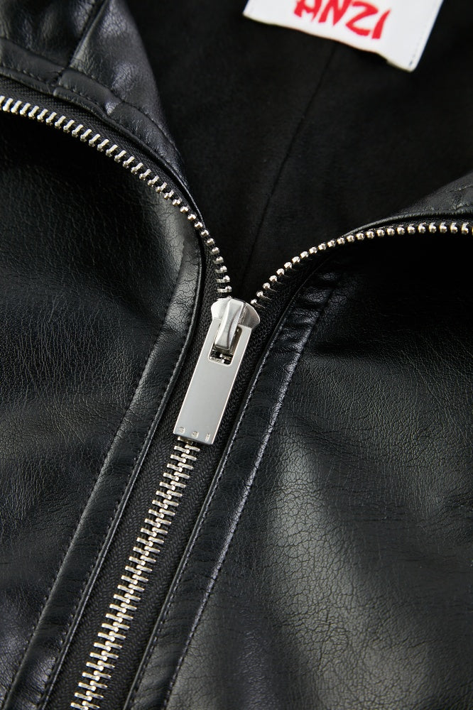 Contrast Oversized Leather Jacket