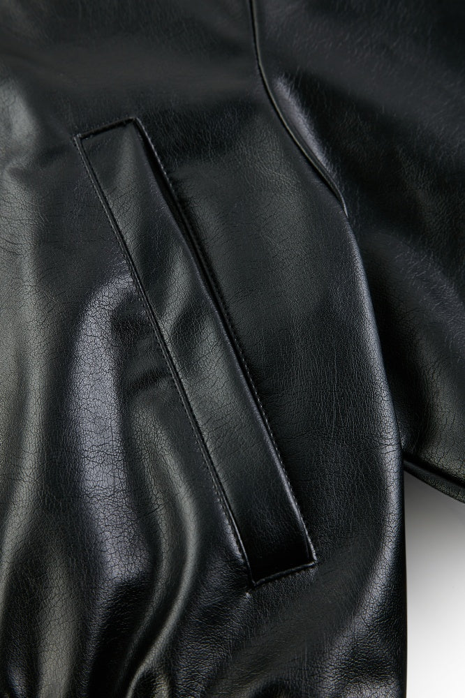 Contrast Oversized Leather Jacket