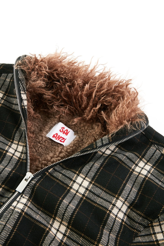 Plaid Bomber Jacket with Fur Lining