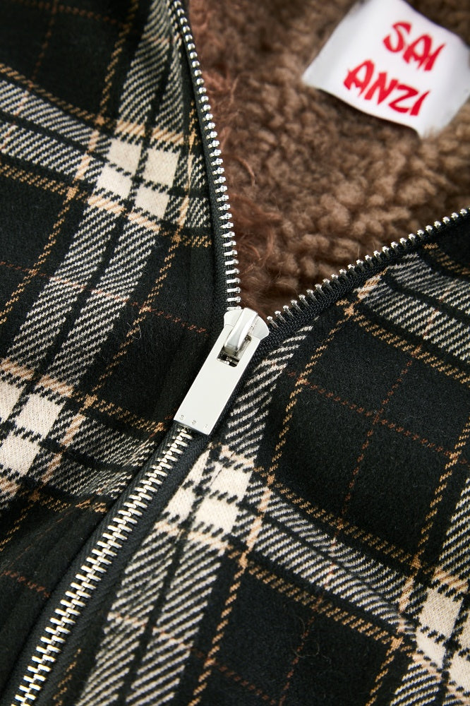 Plaid Bomber Jacket with Fur Lining