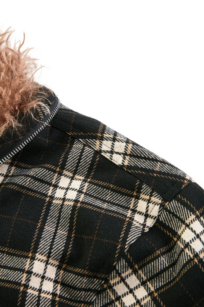 Plaid Bomber Jacket with Fur Lining