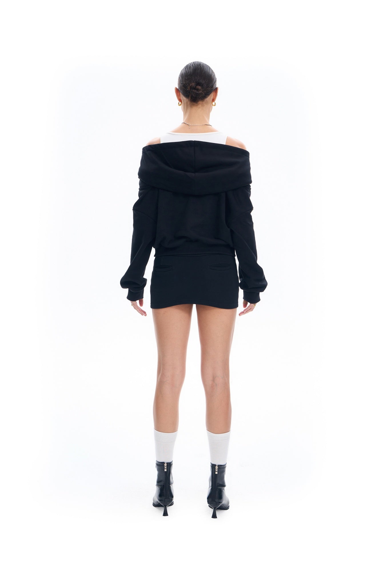 Off Shoulder Bi-layered Look Hoodie