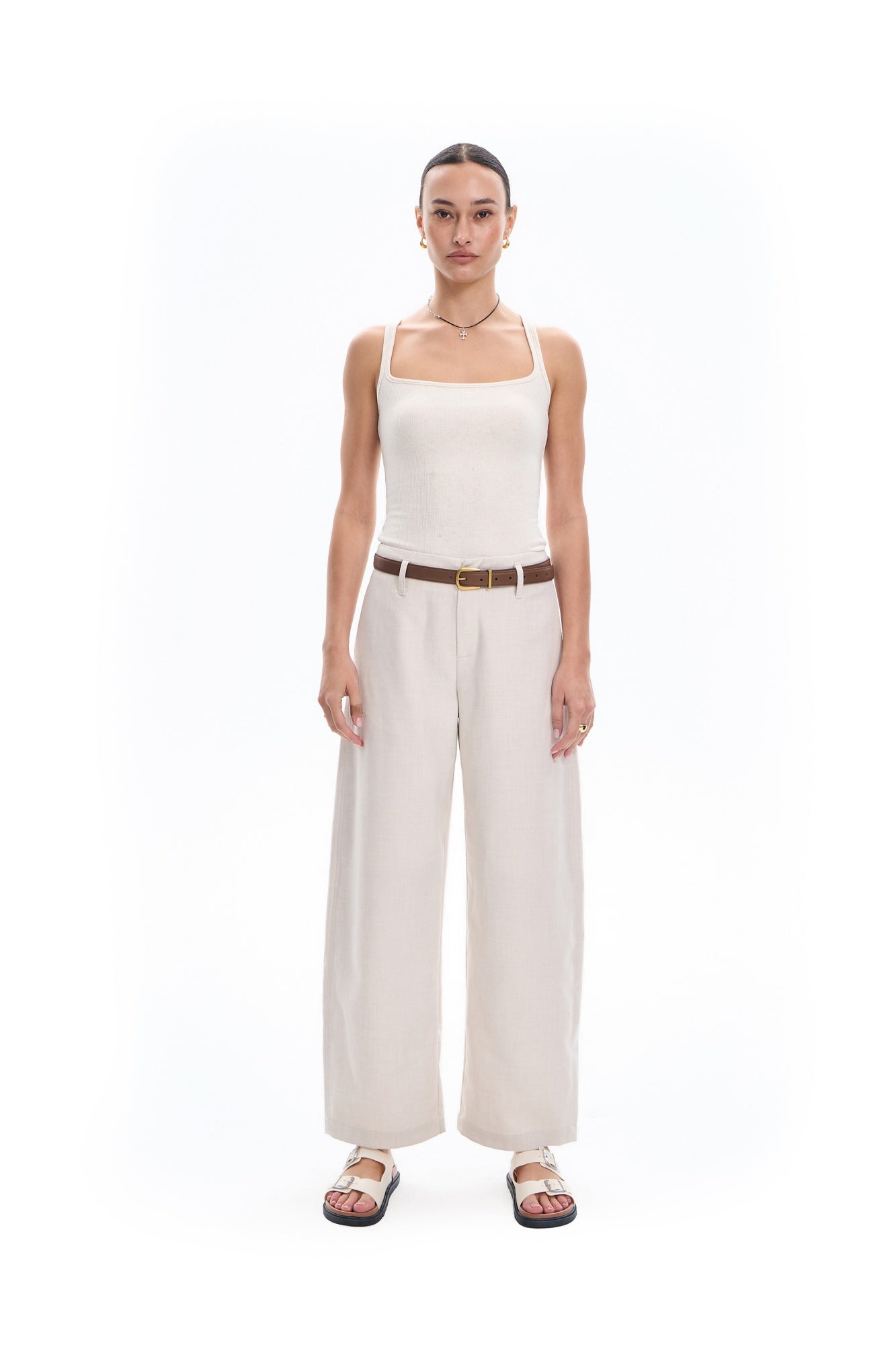 Oatmeal Square Neck Tank Top
