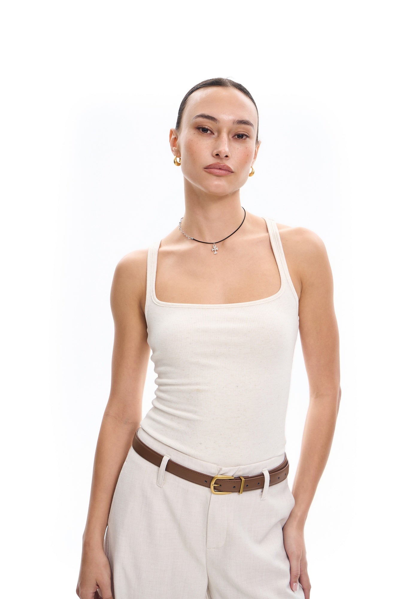 Oatmeal Square Neck Tank Top