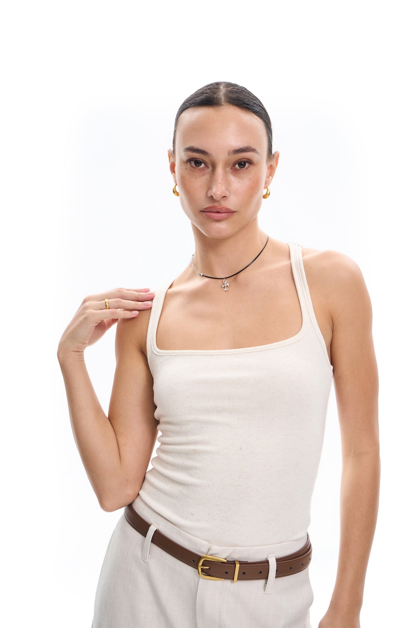 Oatmeal Square Neck Tank Top