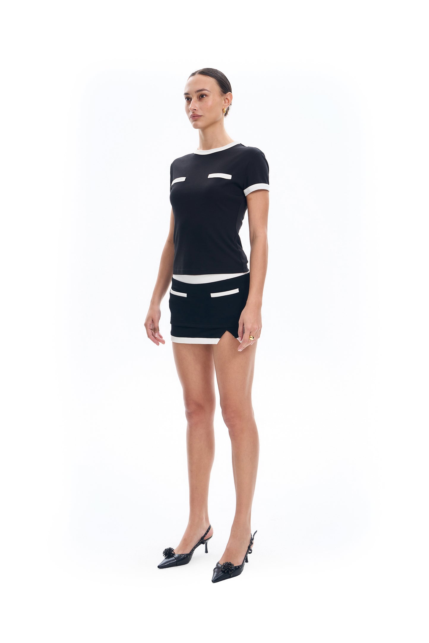 Contrast Paneled Short-Sleeve Top