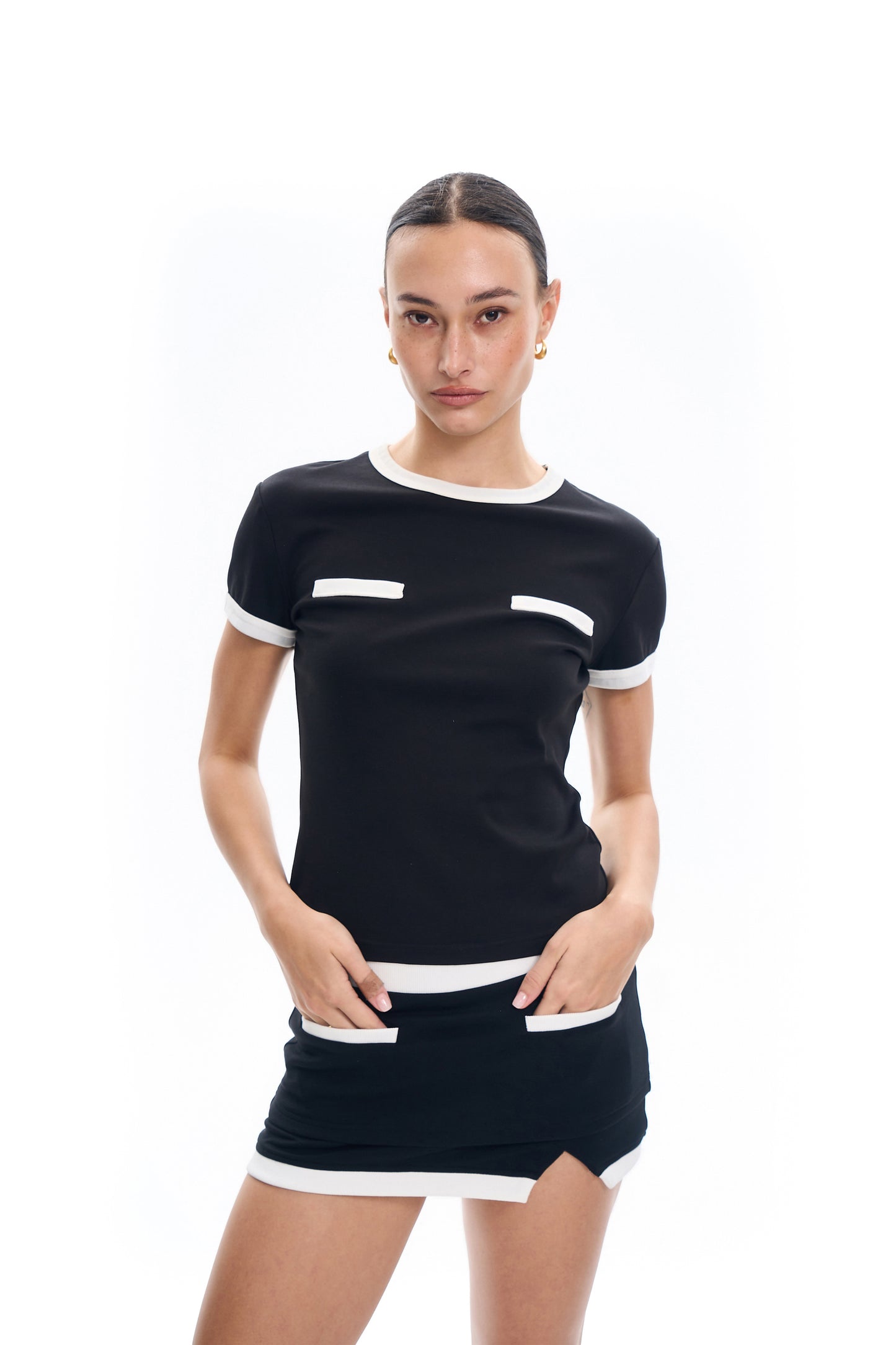 Contrast Paneled Short-Sleeve Top