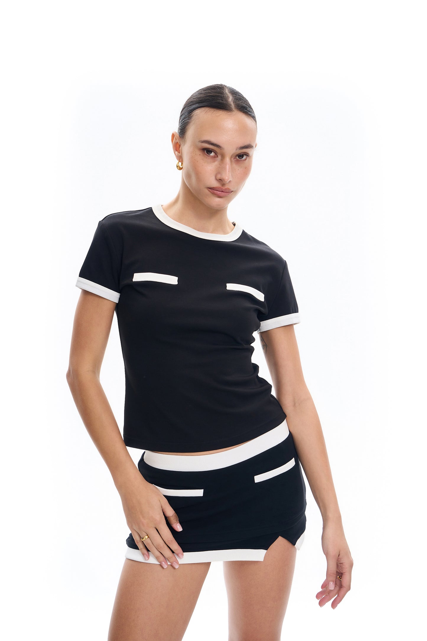 Contrast Paneled Short-Sleeve Top