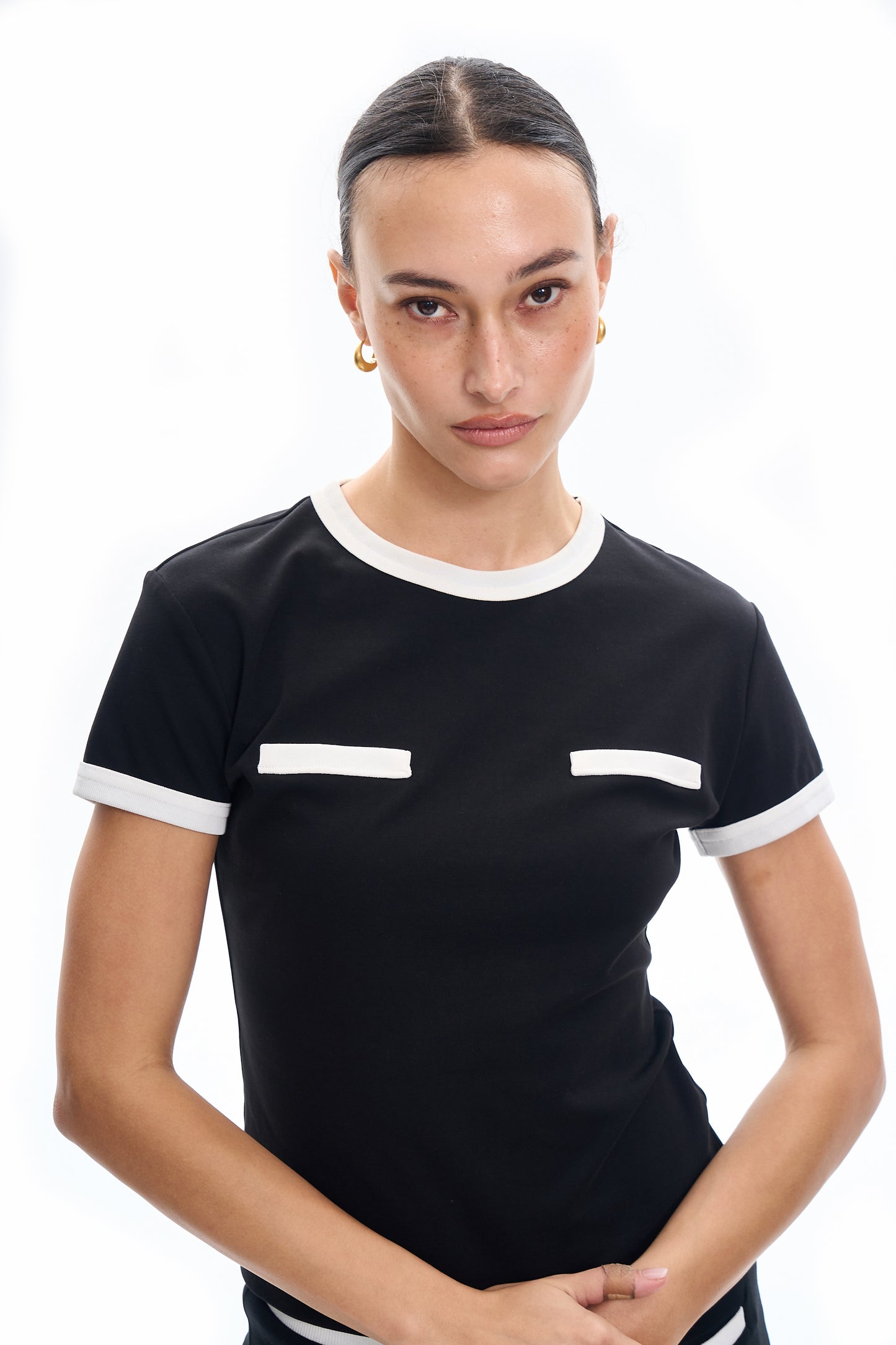 Contrast Paneled Short-Sleeve Top