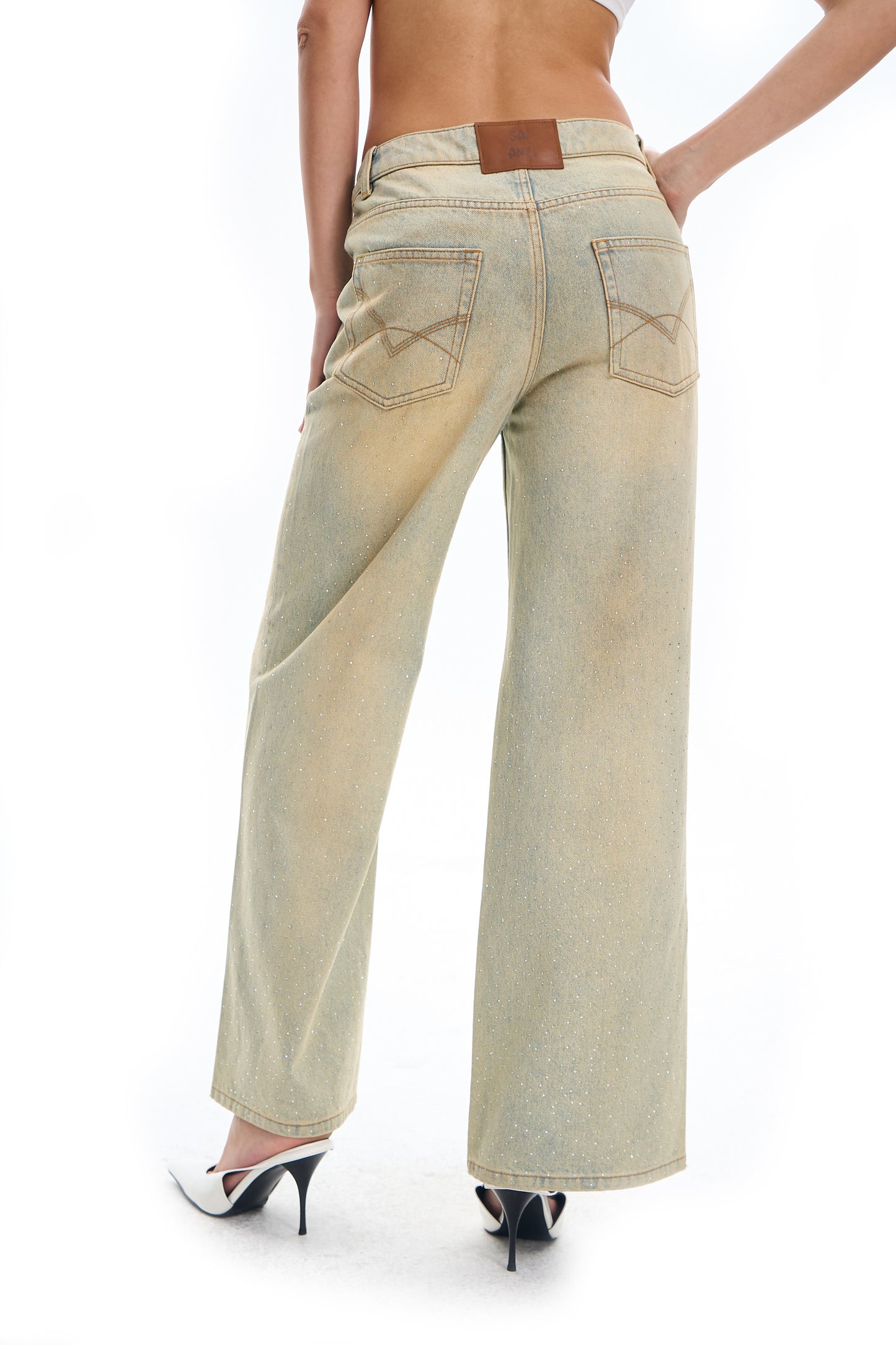 Clay Washed Rhinestone Jeans