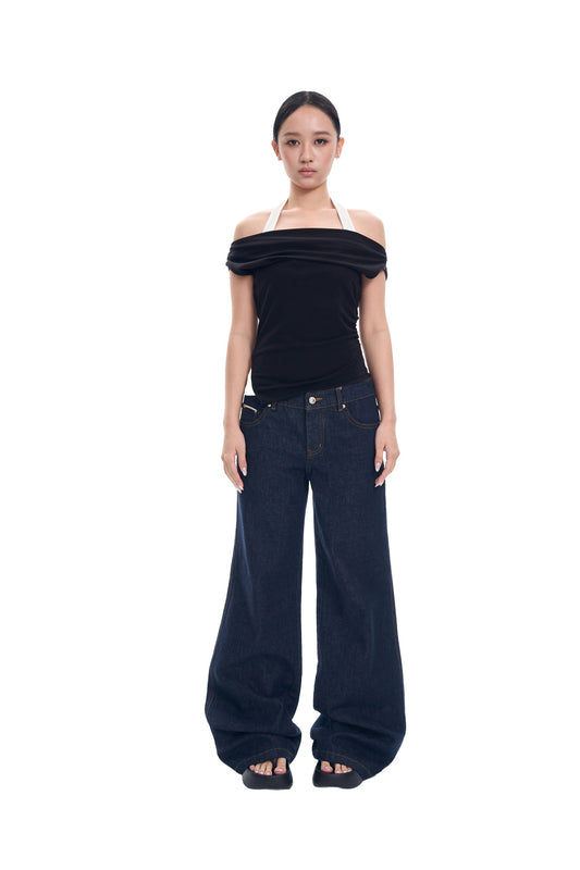 Halter Spliced Off Shoulder Top