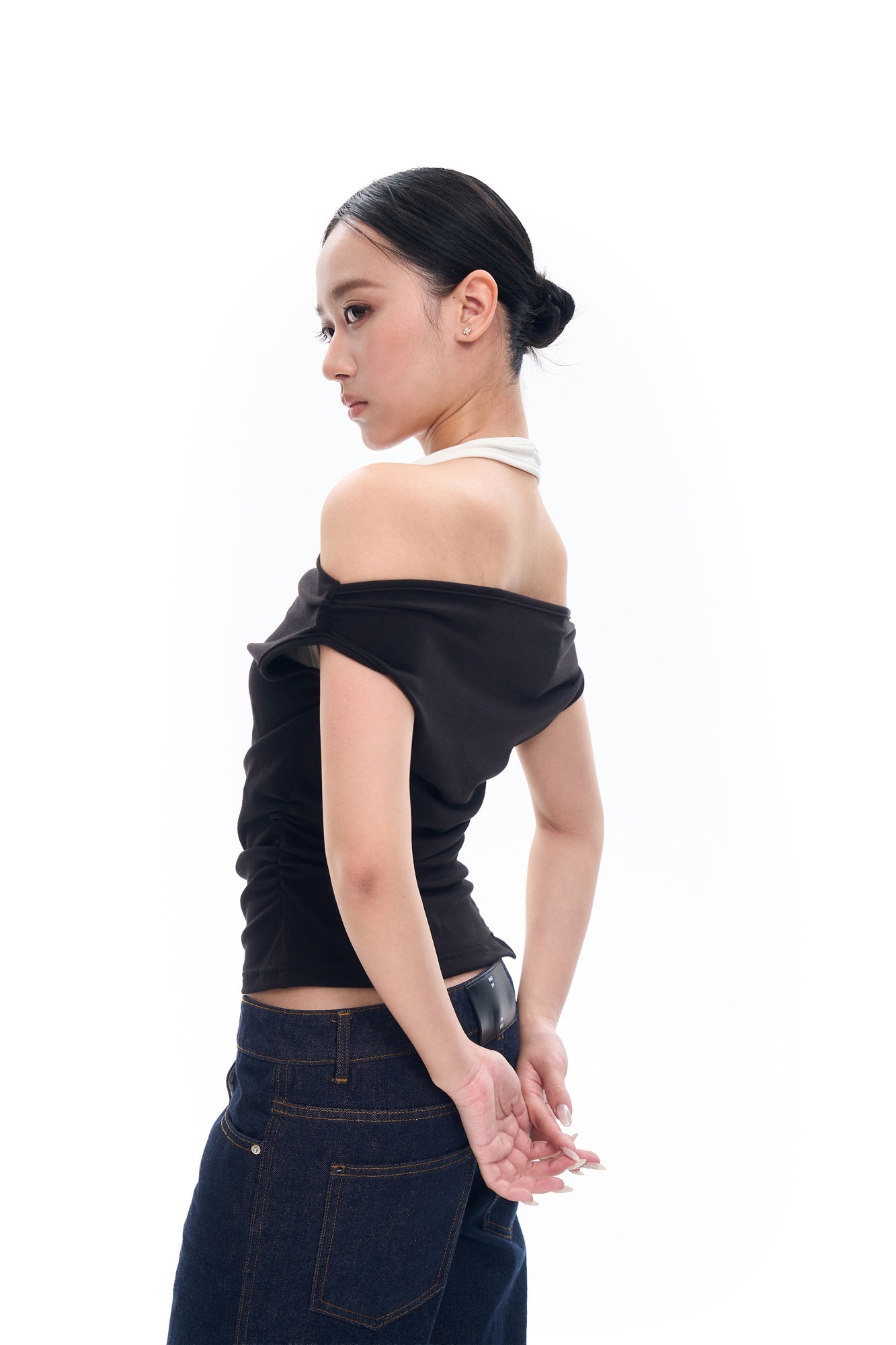 Halter Spliced Off Shoulder Top