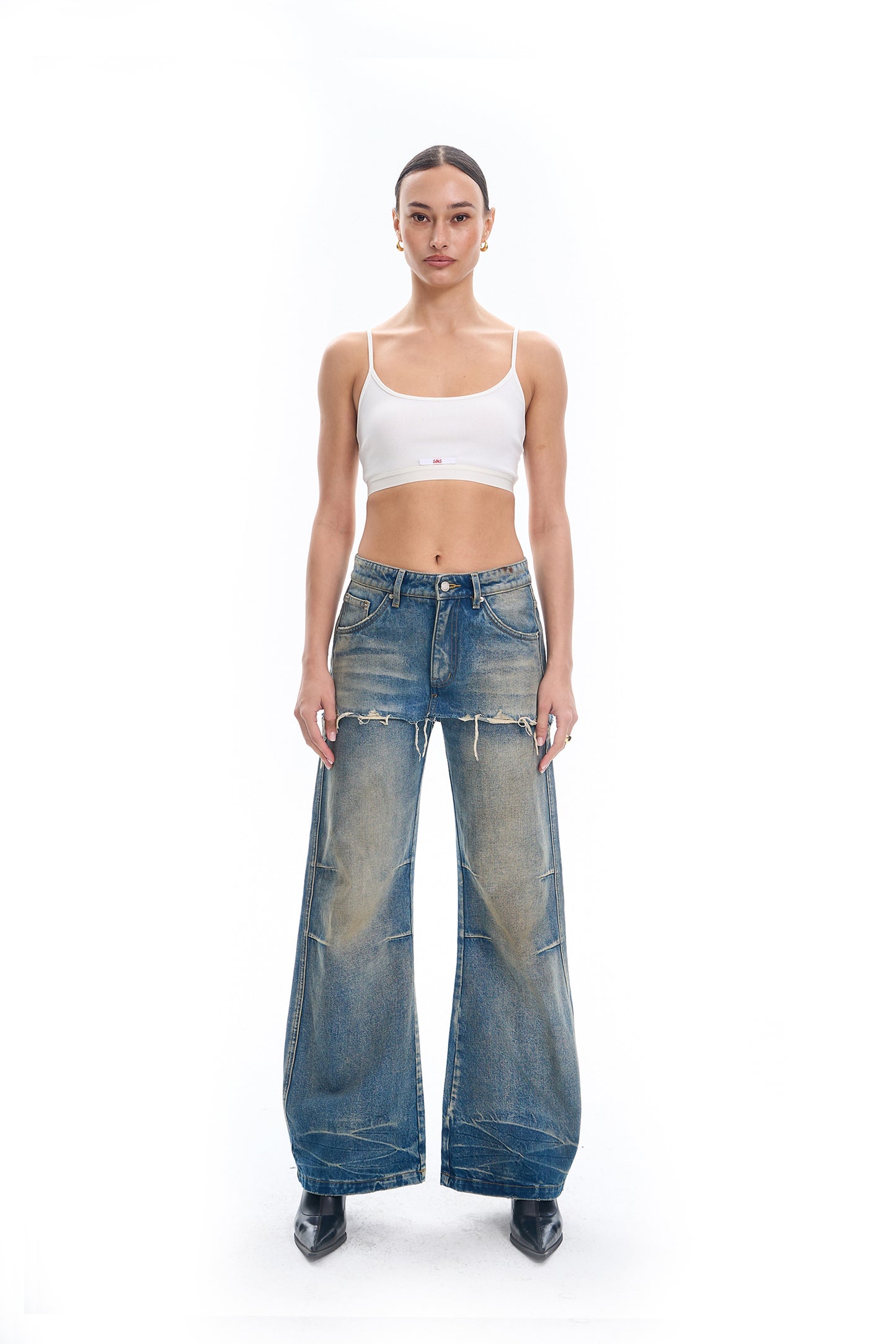 Overshirt Bilayer Distressed Jeans