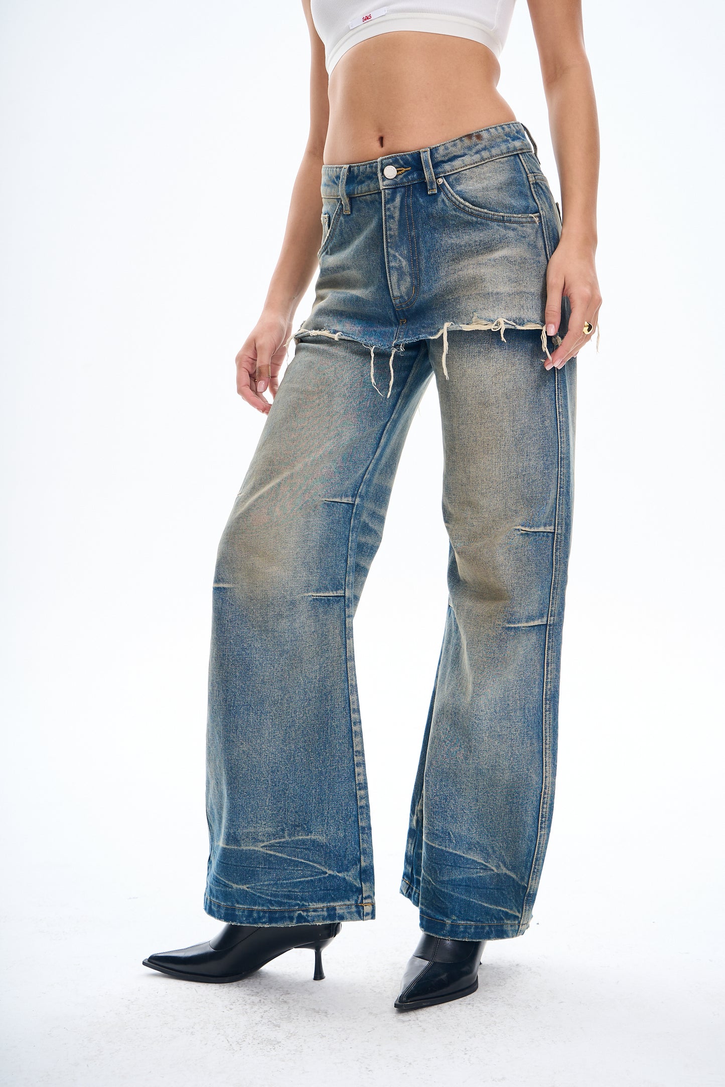 Overshirt Bilayer Distressed Jeans