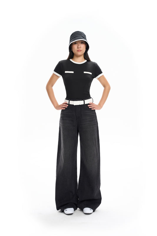 Contrast Paneled Short-Sleeve Top