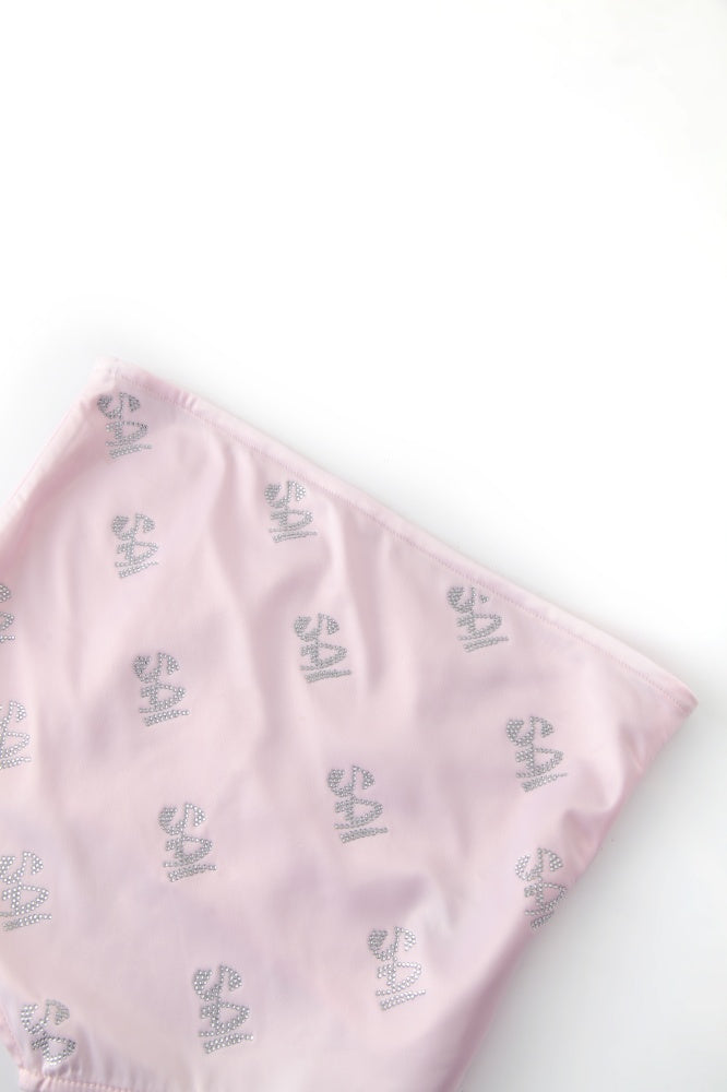 sai logo satin hotfix strapless top