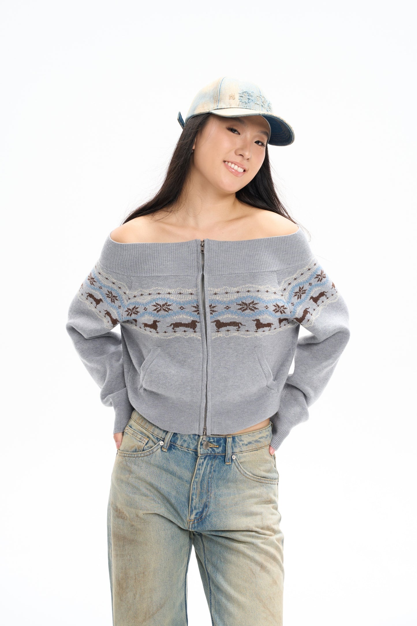 Off Shoulder Dachshund Sweater