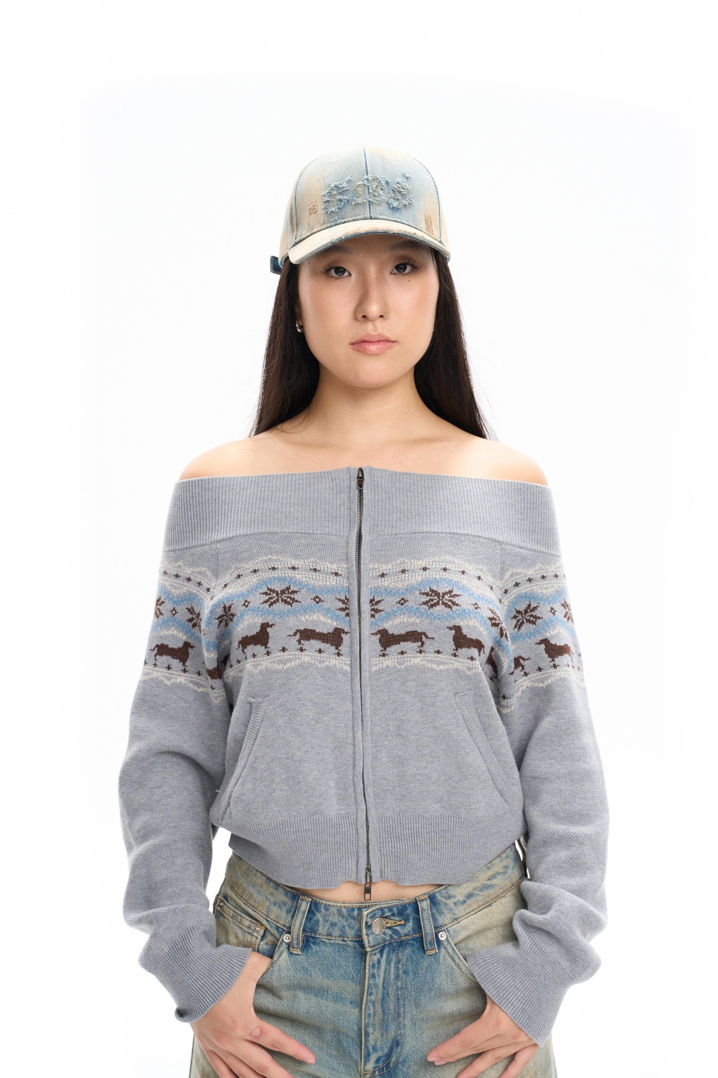 Off Shoulder Dachshund Sweater