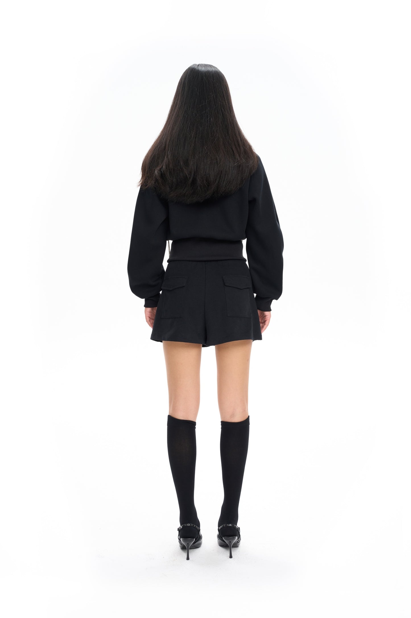 Cropped Hoodie with Rhinestone Drawstrings
