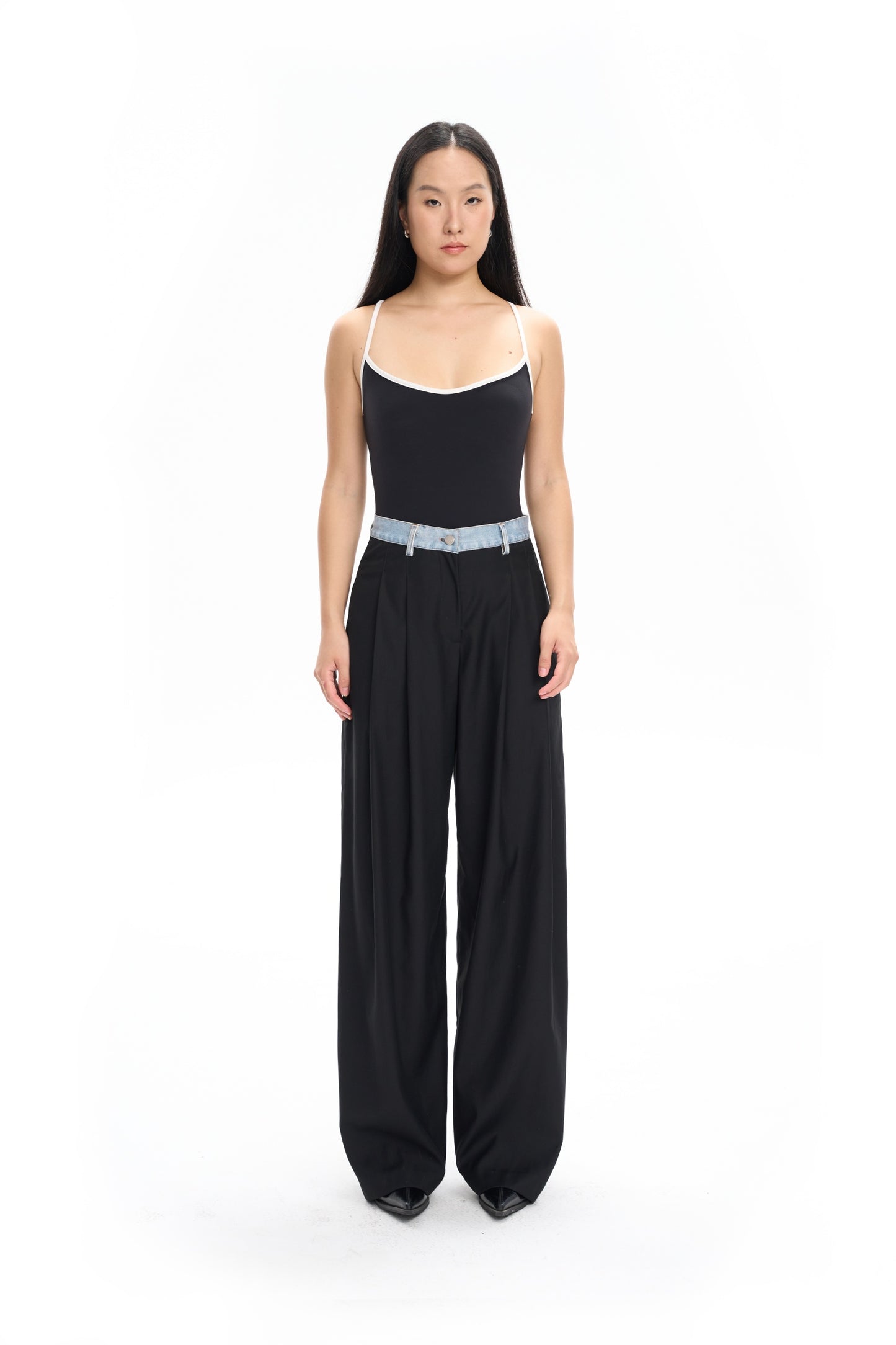 Denim Waistband Tailored Trousers