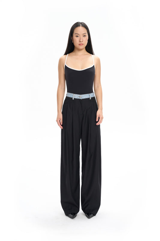 Denim Waistband Tailored Trousers