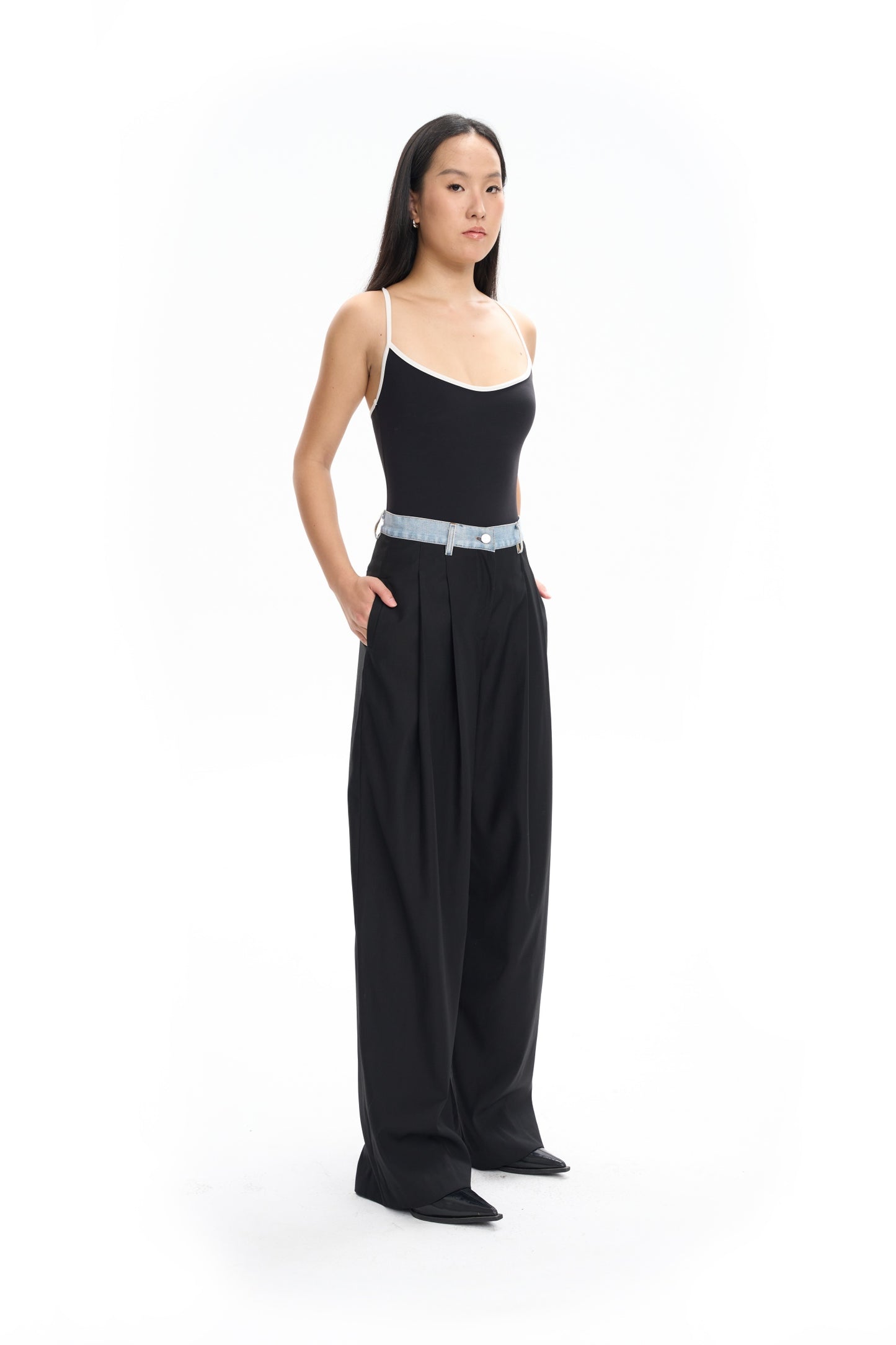 Denim Waistband Tailored Trousers