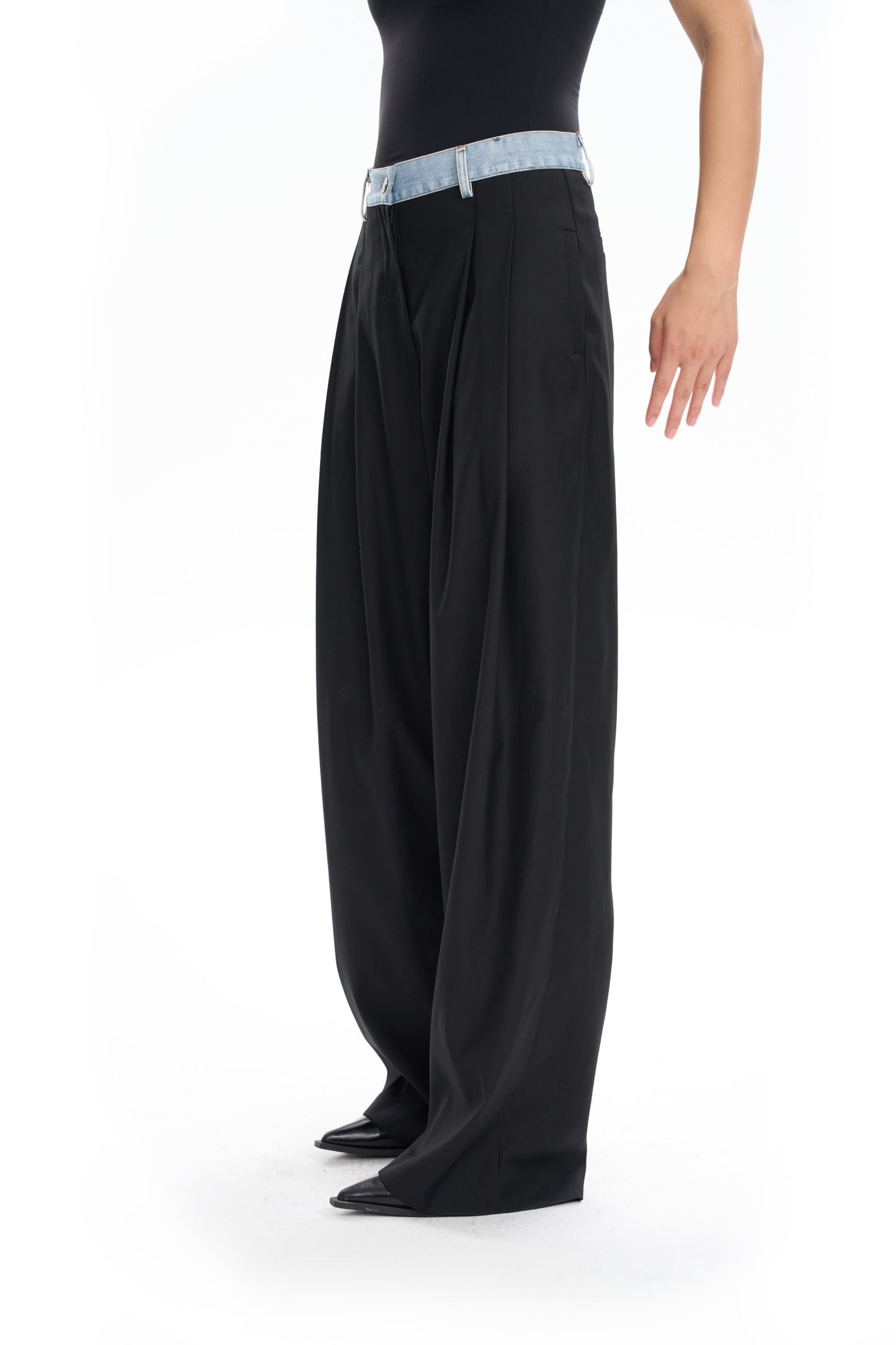 Denim Waistband Tailored Trousers