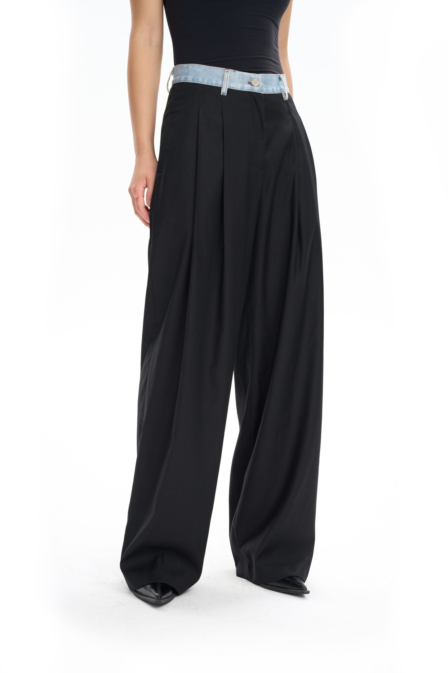 Denim Waistband Tailored Trousers