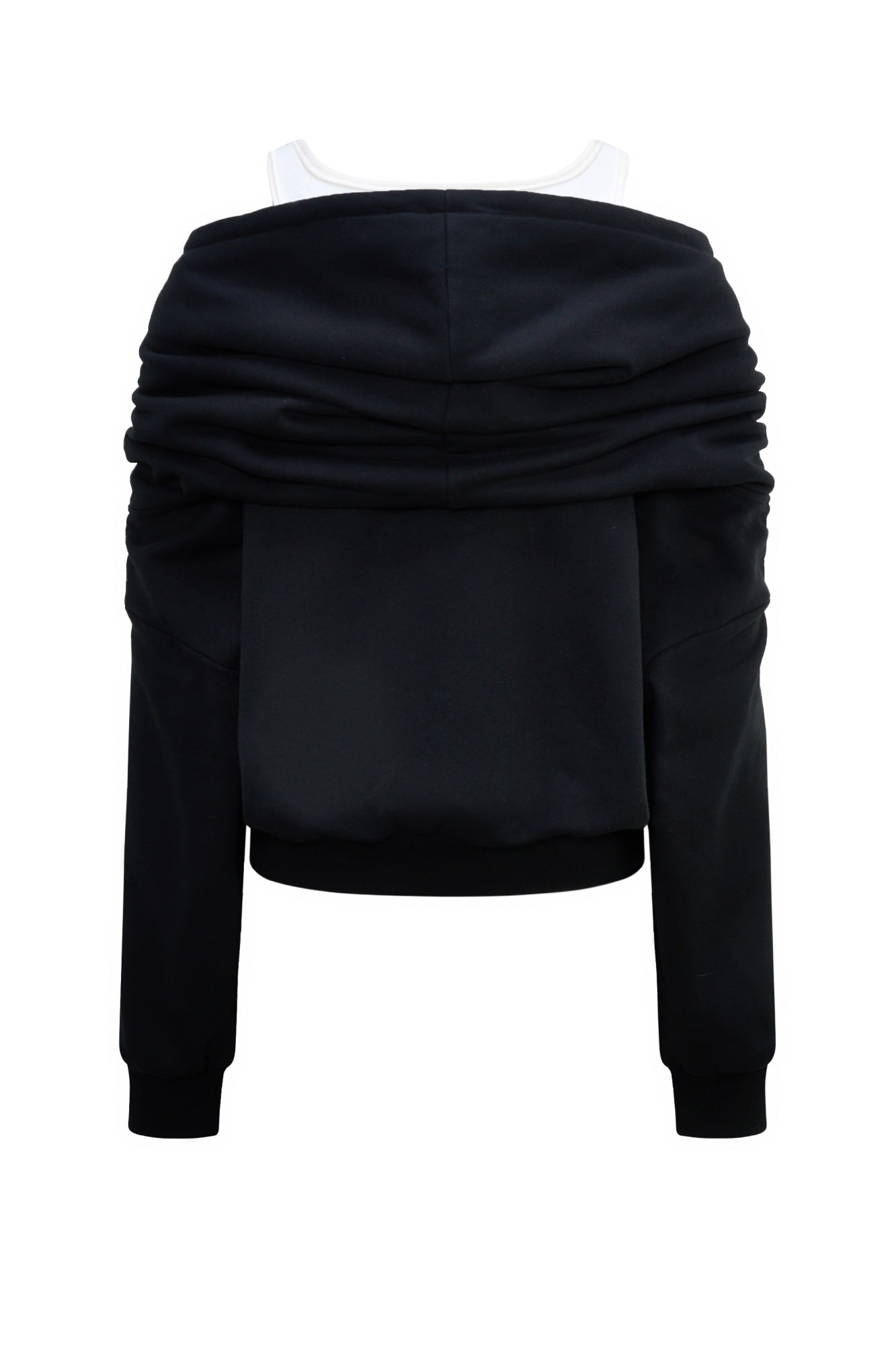 Off Shoulder Bi-layered Look Hoodie